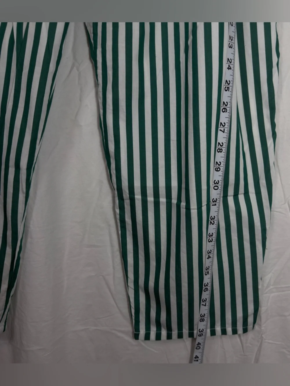 Women’s Green & White Vertical-Stripe Wide-Leg Pants - Picture 8 of 12